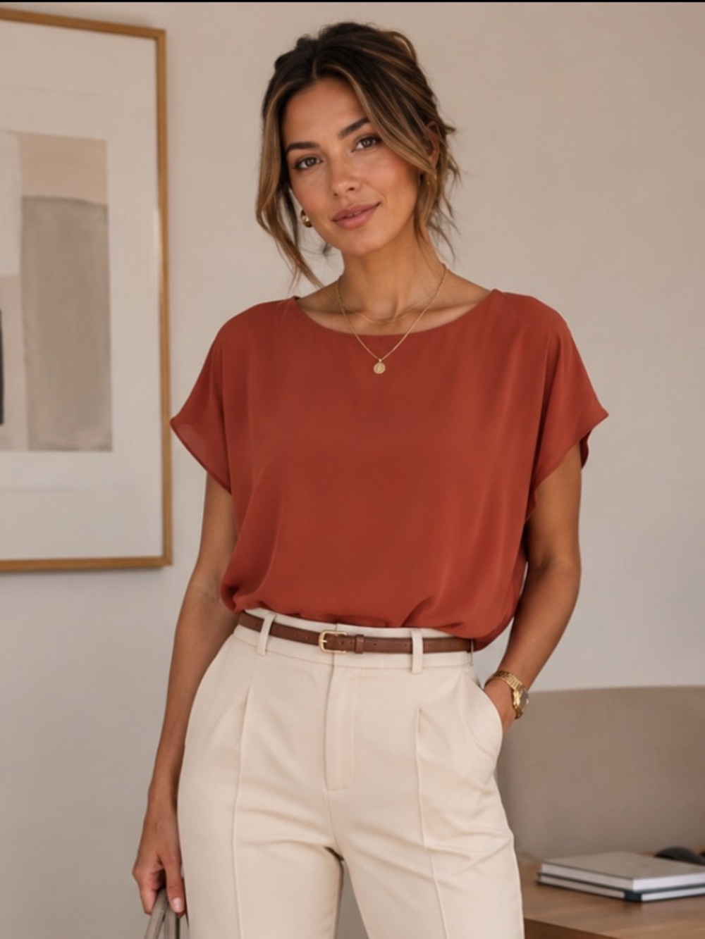 Womens Rust Short Sleeve Blouse
